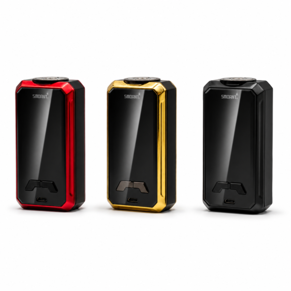Four compact vape devices in different colours arranged vertically against a white background.